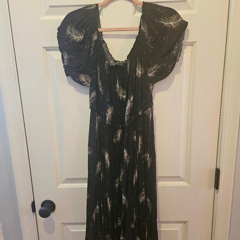 Torrid Feather Print Black Dress